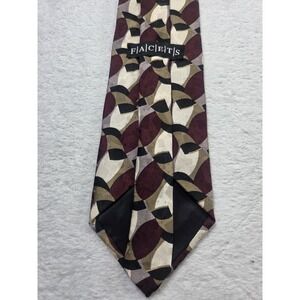 Vintage Facets Necktie 90s Abstract Geometric Silk Burgundy & olive MCM pattern